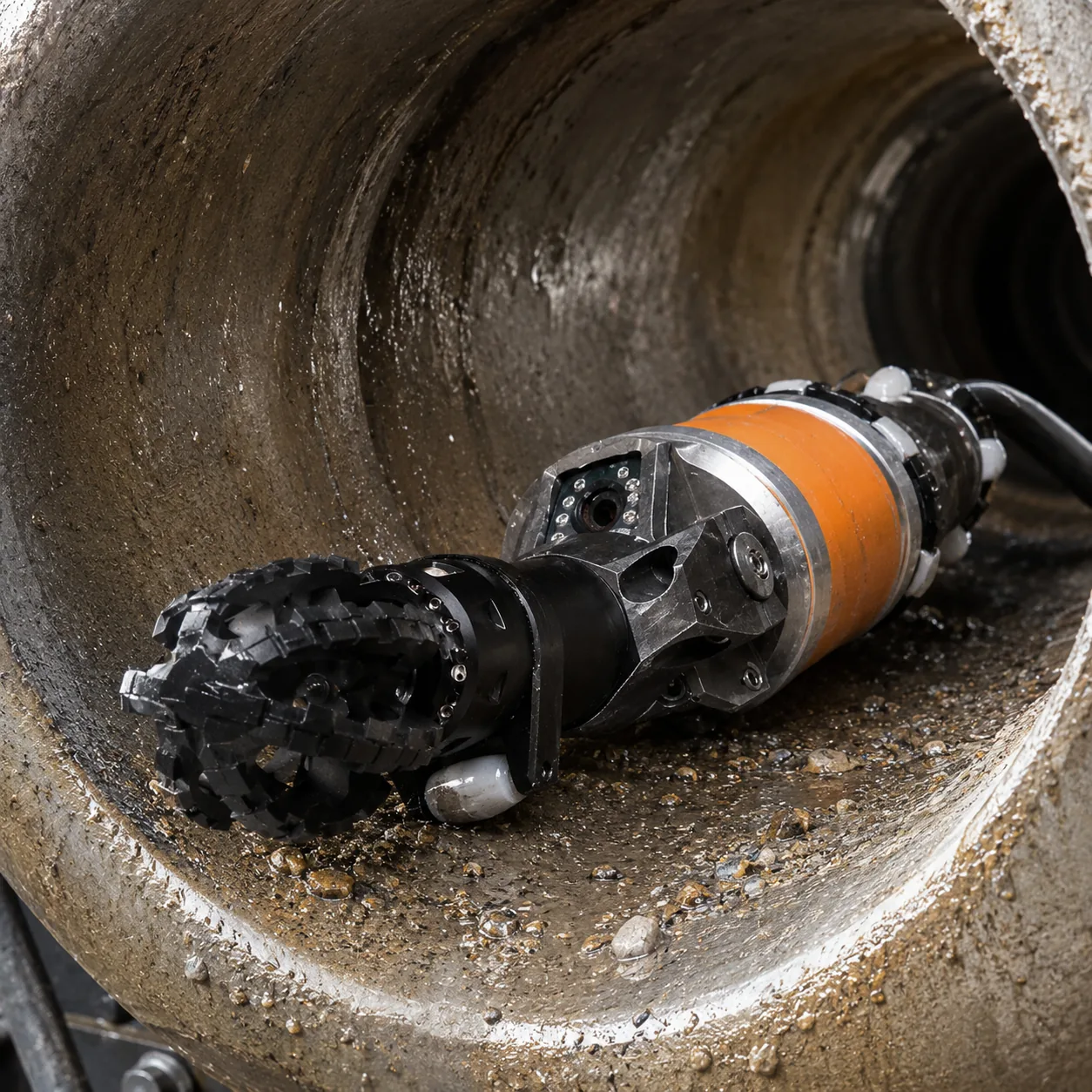 Fräsroboter bei Fräsarbeiten im Kanal
